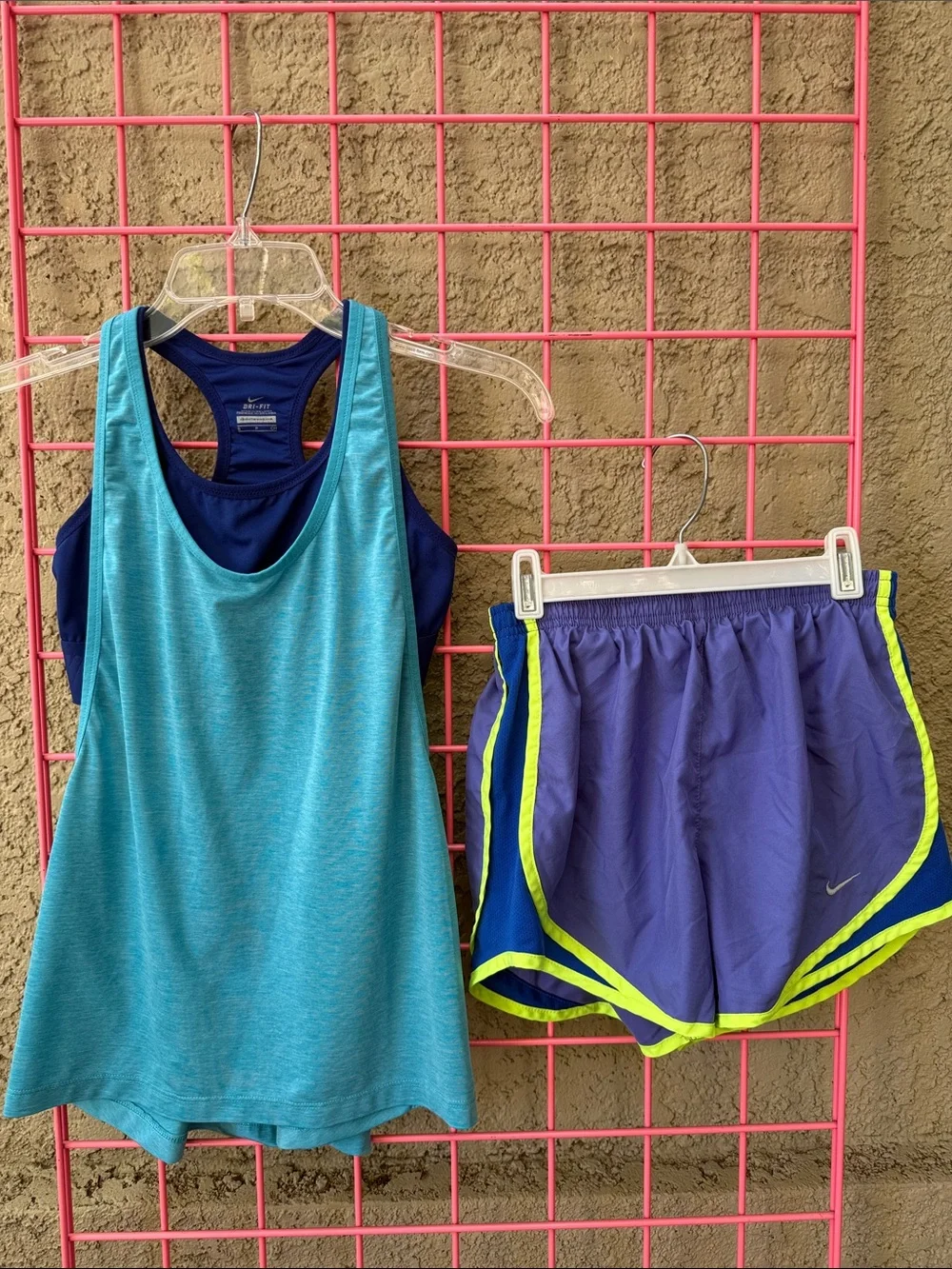 Nike Turquoise Layered Racerback Tank with Navy Built-In Bra
